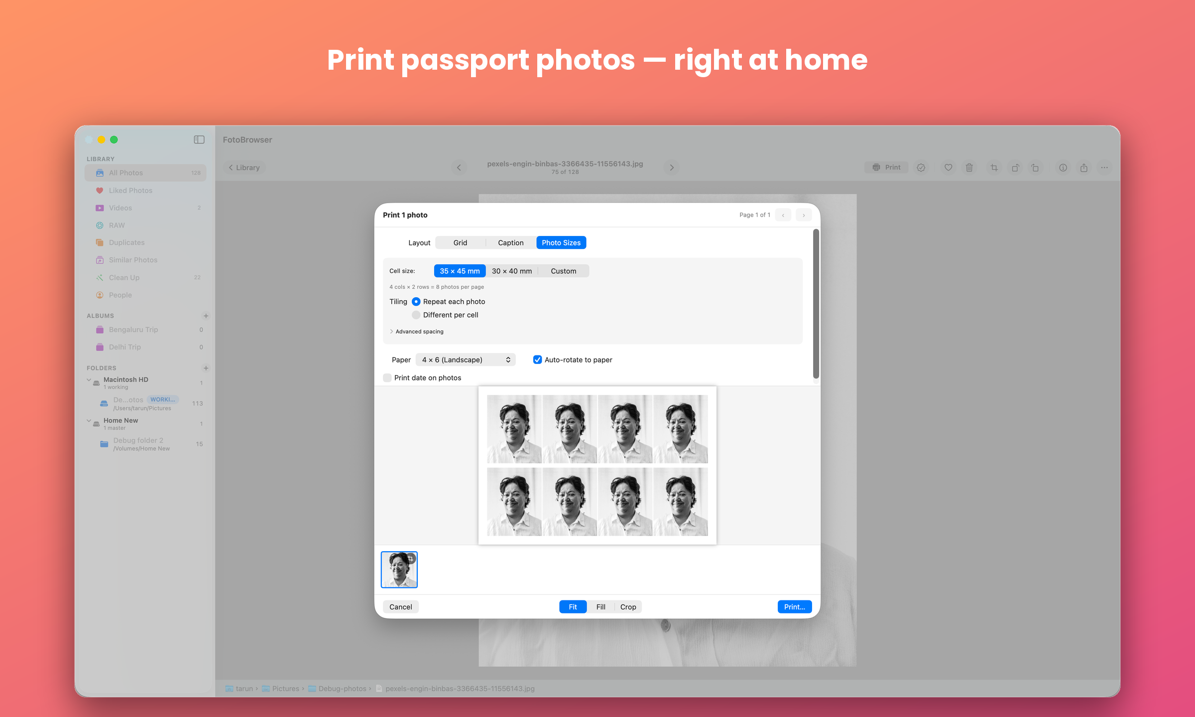 Print passport photos — right at home