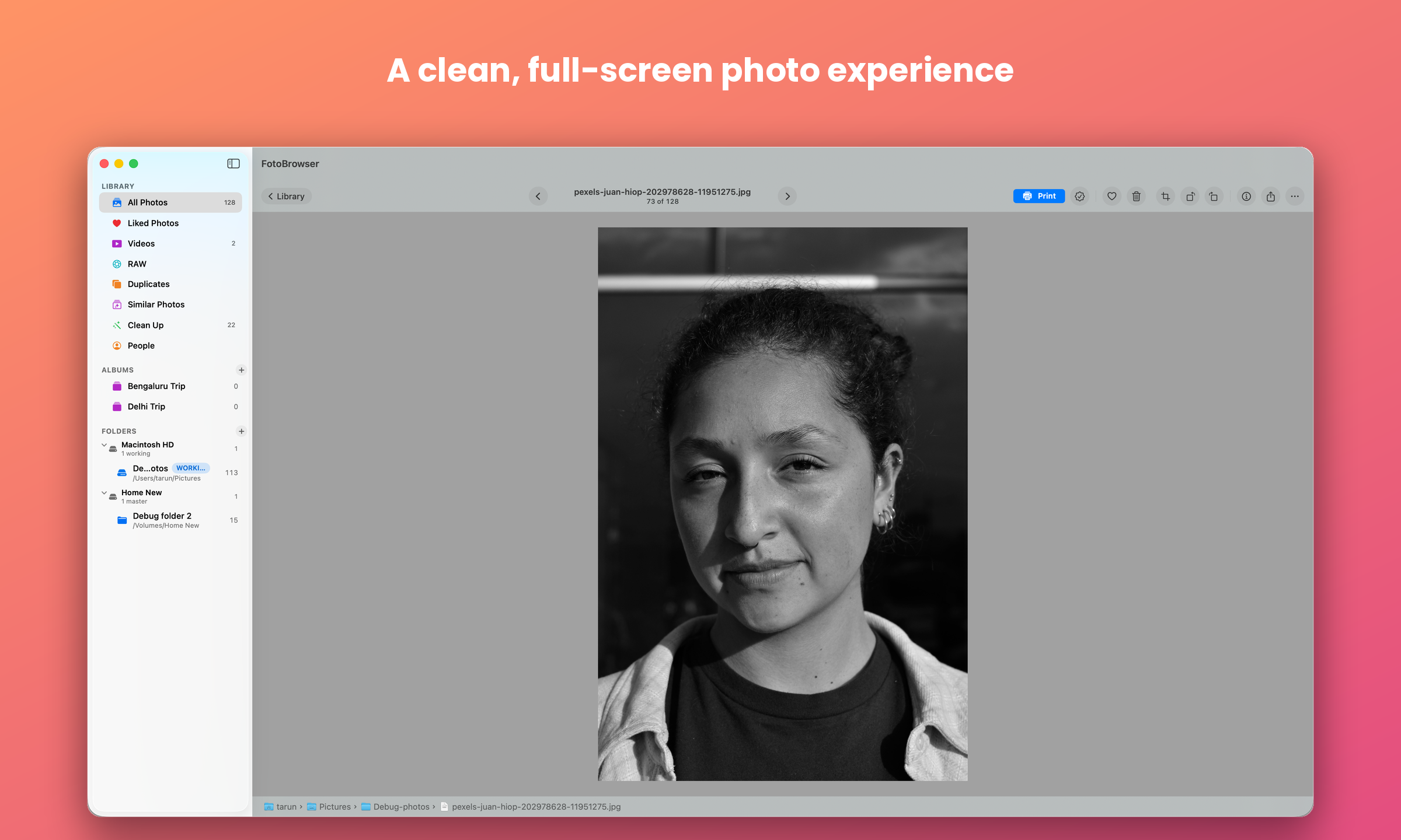 A clean, full-screen photo experience
